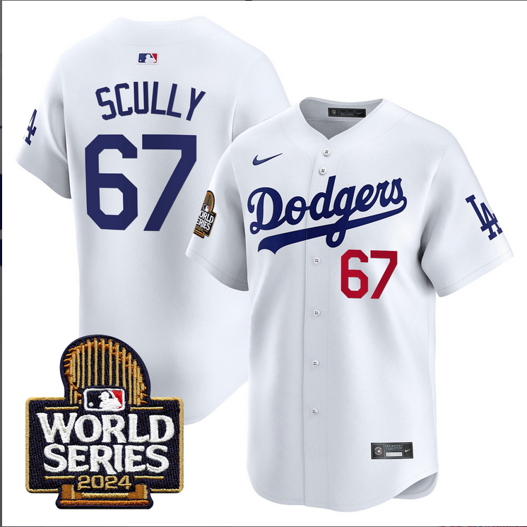 Men MLB Los Angeles Dodgers #67 Scully white 2024 World Series Champions Patch Limited Jersey20241105->los angeles dodgers->MLB Jersey